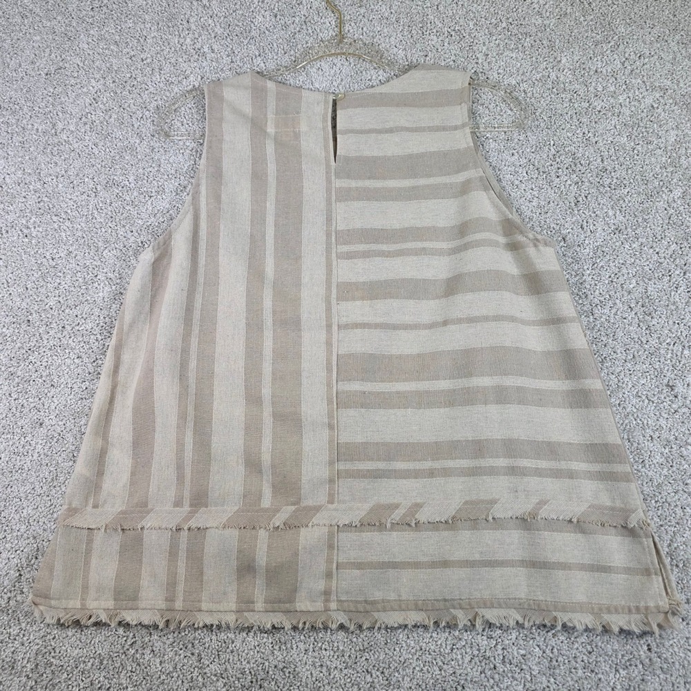 Umgee Striped Linen Blend Fringe Tank Top Small S Boho Coastal Sleeveless Blouse - Picture 2 of 6